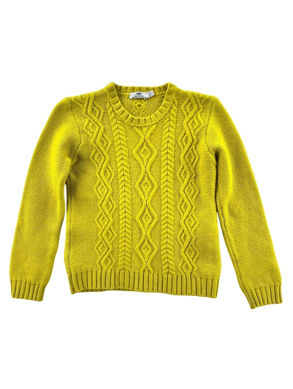 Inis Meain Made in Ireland Chartreuse Wool/Cashmere Cable Knit Sweater Women's M